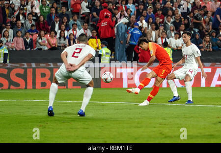 Januar 11, 2019: Wu Lei China zählen zu 1-0 in der 40. Minute während Philippinen v China an der Mohammed Bin Zayed Stadion in Abu Dhabi, VAE, AFC Asian Cup, asiatische Fußball-Meisterschaft. Ulrik Pedersen/CSM. Stockfoto