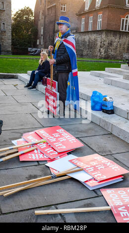 London, Großbritannien. 11 Jan, 2019. Anti Brexit Aktivisten heute außerhalb der Häuser des Parlaments in London, die Diskussion über die Premierminister Theresa's kann sich das auf der nächsten Woche abgestimmt werden soll, geht weiter. Foto: Simon Dack/Alamy leben Nachrichten Stockfoto