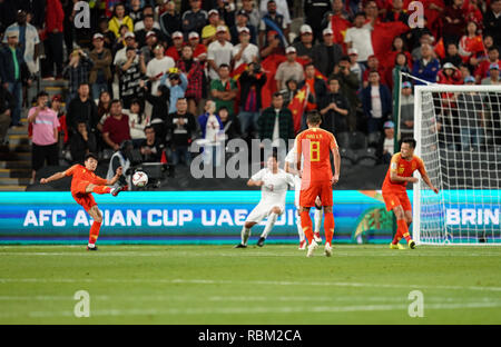 Januar 11, 2019: Wu Lei China zählen zu 2-0 in der 65. Minute während Philippinen v China an der Mohammed Bin Zayed Stadion in Abu Dhabi, VAE, AFC Asian Cup, asiatische Fußball-Meisterschaft. Ulrik Pedersen/CSM. Stockfoto