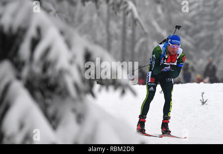 Oberhof, Deutschland. 11 Jan, 2019. Biathlon, Weltmeisterschaft, Sprint 10 km, Männer. Simon Schempp aus Deutschland auf der Strecke. Credit: Hendrik Schmidt/dpa-Zentralbild/dpa/Alamy leben Nachrichten Stockfoto