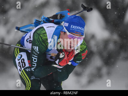 Oberhof, Deutschland. 11 Jan, 2019. Biathlon, Weltmeisterschaft, Sprint 10 km, Männer. Simon Schempp aus Deutschland auf der Strecke. Credit: Hendrik Schmidt/dpa-Zentralbild/dpa/Alamy leben Nachrichten Stockfoto