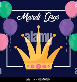 Mardi gras Karte mit Queen Krone Vector Illustration Design Stock Vektor