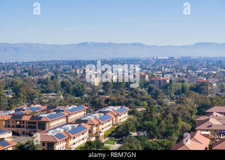 Blick Richtung Palo Alto, Stanford und die Städte von South San Francisco Bay Stockfoto