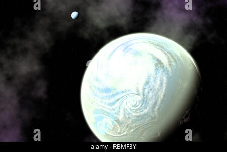 Computer-generierte Abbildung einer Erde wie Planeten mit seinen Blue Moon. Stockfoto