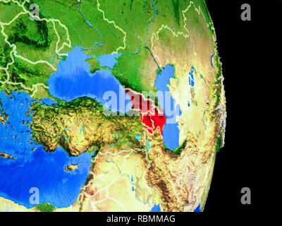 Kaukasus auf realistischen Modell der Erde mit Ländergrenzen und sehr detaillierten Planeten Oberfläche. 3D-Darstellung. Elemente dieses Bild furn Stockfoto