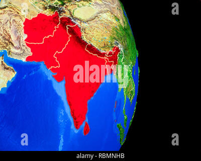 SAARC Mitglied staaten auf realistischen Modell der Erde mit Ländergrenzen und sehr detaillierten Planeten Oberfläche. 3D-Darstellung. Elemente dieses Bild Stockfoto