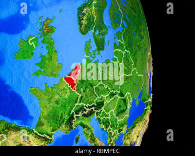 Benelux Union auf realistischen Modell der Erde mit Ländergrenzen und sehr detaillierten Planeten Oberfläche. 3D-Darstellung. Elemente dieses Bild furnis Stockfoto