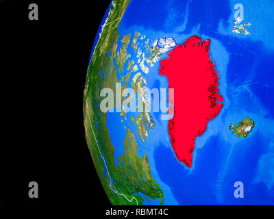 Grönland aus dem Weltraum auf realistischen Modell der Erde mit Ländergrenzen und detaillierte Planeten Oberfläche. 3D-Darstellung. Elemente dieses Bild furn Stockfoto