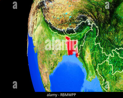 Bangladesch aus dem Weltraum auf realistischen Modell der Erde mit Ländergrenzen und detaillierte Planeten Oberfläche. 3D-Darstellung. Elemente dieses Bild Fell Stockfoto