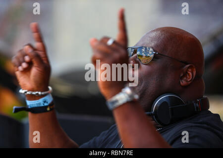 Britische techno-dj Carl Cox live im tomorrowland Electronic Dance Music Festival Stockfoto