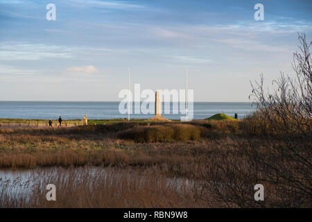 USA Armee Denkmal für die Einheimischen, die nach Verlassen ihrer Häuser und Land eine Praxis, die für die Landung in der Normandie zur Verfügung zu stellen. Slapton Sands, Torcross, Devon. Großbritannien Stockfoto