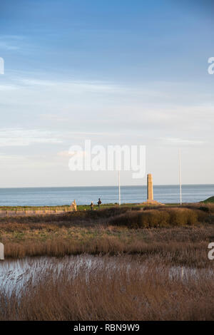 USA Armee Denkmal für die Einheimischen, die nach Verlassen ihrer Häuser und Land eine Praxis, die für die Landung in der Normandie zur Verfügung zu stellen. Slapton Sands, Torcross, Devon. Großbritannien Stockfoto