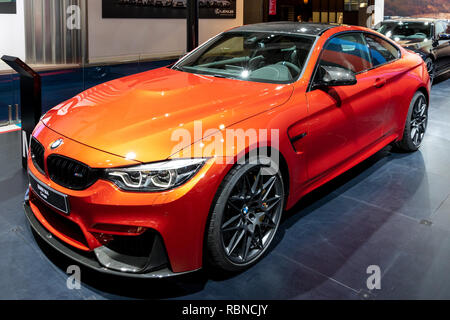 Brüssel - Jan 10, 2018: BMW M4 Coupé Auto an der Brussels Expo Autosalon Motor Show präsentiert. Stockfoto