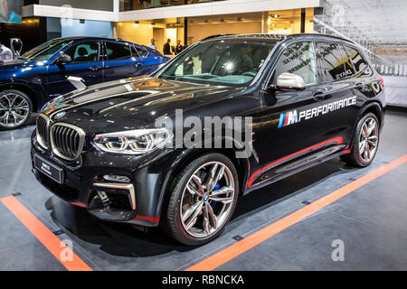 Brüssel - Jan 10, 2018: BMW X3 M Performance Auto an der Brussels Expo Autosalon Motor Show präsentiert. Stockfoto