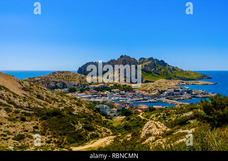 'Port Les Goudes' Blick von den Calanques Nationalpark in Marseille, Frankreich Stockfoto