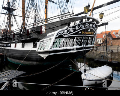 HMS Trincomalee, National Museum der Royal Navy, Hartlepool, County Durham, England, Großbritannien - Blick auf den Stern und Backbord. Stockfoto