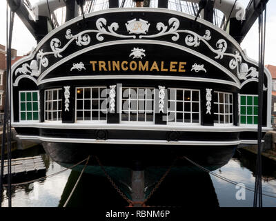 HMS Trincomalee, National Museum der Royal Navy, Hartlepool, County Durham, England, UK-Ansicht des stern. Stockfoto