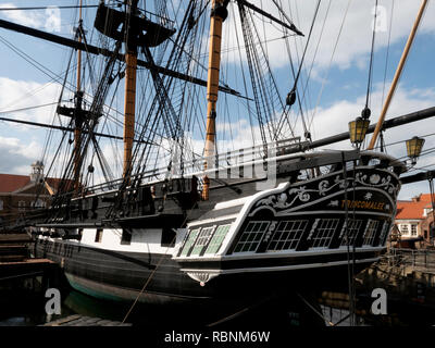 HMS Trincomalee, National Museum der Royal Navy, Hartlepool, County Durham, England, Großbritannien - Blick auf den Stern und Backbord. Stockfoto