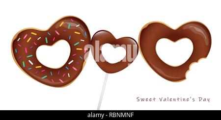 Süße Valentines Tag mit Schokolade Donuts und lollipop Vektor-illustration EPS 10. Stock Vektor
