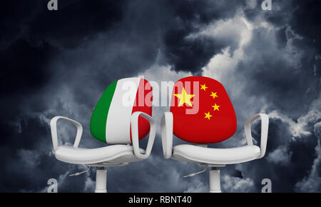 Italien und China business Stühlen. Internationale Beziehungen Konzept. 3D-Rendering Stockfoto