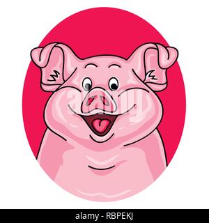 Schwein Portrait auf weißem Hintergrund. Cartoon Schwein blickt aus der rosa Loch. Schwein Gesicht. Schwein Tier. Schweinefarm Stock Vektor
