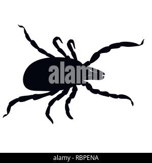 Milben Parasiten. Tick Silhouette auf weißem Hintergrund. Zecke Parasiten, Zecken Insekt. Skizze der Tick Stock Vektor