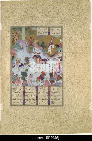 "Tahmuras Niederlagen die Divs', Folio 23v aus dem shahnama (Buch der Könige) von Shah Tahmasp Stockfoto