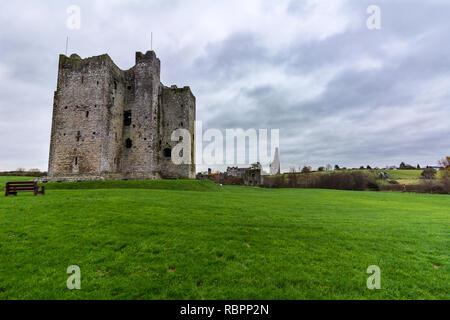 Schloss Verkleidung Verkleidung, Irland mit den Ruinen von Saint Mary's Abbey in der Ferne Stockfoto