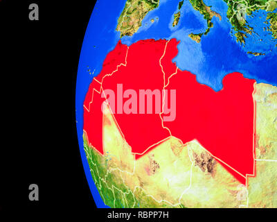 Maghreb aus dem Weltraum auf realistischen Modell der Erde mit Ländergrenzen und detaillierte Planeten Oberfläche. 3D-Darstellung. Elemente dieses Bild Stockfoto