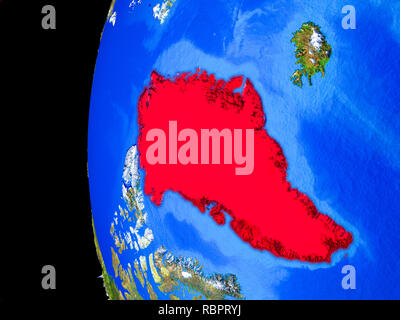 Grönland aus dem Weltraum auf realistischen Modell der Erde mit Ländergrenzen und detaillierte Planeten Oberfläche. 3D-Darstellung. Elemente dieses Bild furn Stockfoto