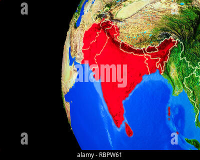 SAARC Mitglied staaten von Platz auf realistisches Modell des Planeten Erde mit Ländergrenzen und detaillierte Planeten Oberfläche. 3D-Darstellung. Elemente dieser Stockfoto
