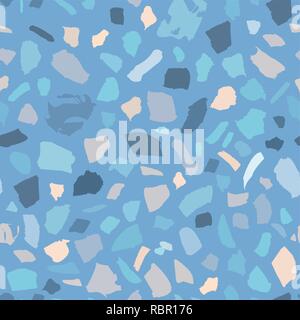 Eine Textur von Terrazzo nahtlose Kacheln mit Kies und Stein. Abstrakt Blau vector Hintergrund. Stock Vektor