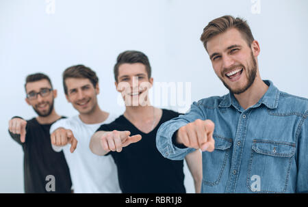 Junge Gruppe fröhliche Studenten an Sie gerichtet. Stockfoto