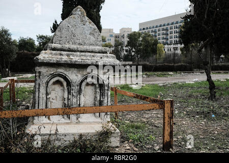 Die mamilla Friedhof ist ein historischer muslimischer Friedhof im Westen der Mauern der Altstadt von Jerusalem. Der Friedhof enthält die n Stockfoto