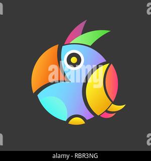 Farbige Darstellung der Papagei mit Hintergrund, ein kleines Logo von einer exotischen Vogel Stock Vektor