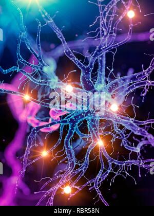 Abbildung eines aktiven menschlichen Nervenzelle. Stockfoto