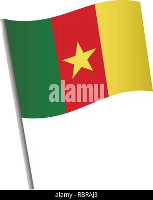 Kamerun Flagge Symbol. Nationalflagge von Kamerun auf einer Stange Vector Illustration. Stock Vektor