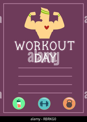 Abbildung: ein Training für Body Building mit einem Mann verbiegen Arme, Getränke, Kurzhantel- und Kettlebell Symbol Stockfoto