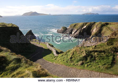 Ein Blick auf die Great Blasket Island vor der Küste von Dunquin in County Kerry, Irland Stockfoto