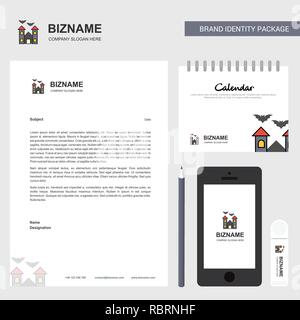 Hunted house Business Briefkopf, Kalender 2019 und Mobile App Design vector Template Stock Vektor