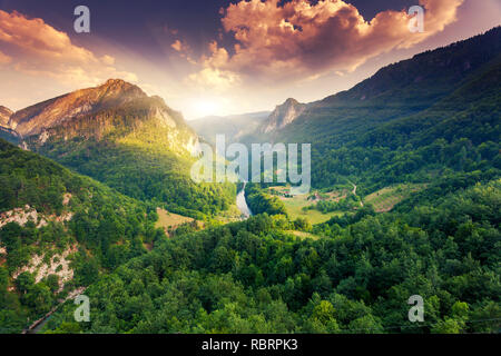 Fantastische Aussicht Tara River Gorge - ist der zweitgrößte Canyon der Welt und das größte in Europa im Nationalpark Durmitor in Montenegro. Stockfoto