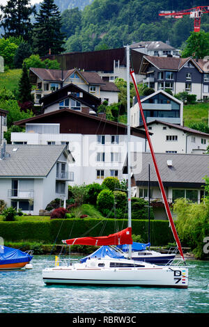 Ufer der Thuner See im Bereich des Labor Spiez Stockfoto