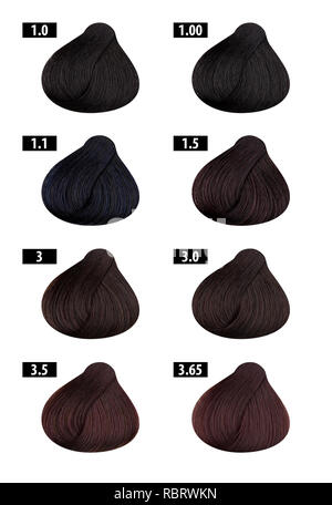 Haarfarbe und Haarfärbemittel, Farben, Farbe, Nummern 1. Stockfoto