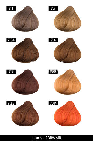 Haarfarbe und Haarfärbemittel, Farben, Farbe, Nummern 7. Stockfoto