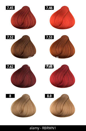 Haarfarbe und Haarfärbemittel, Farben, Farbe, Nummern 8. Stockfoto