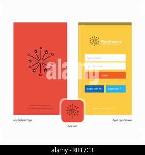 Firma Blast Startbildschirm und Login Seite Design mit Logo Vorlage. Mobile Online Business Template Stock Vektor