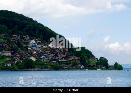 Ufer der Thuner See im Bereich des Labor Spiez Stockfoto