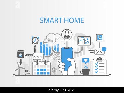 Smart Home Konzept mit Hand mit modernen Blende freie Smart Phone Stock Vektor
