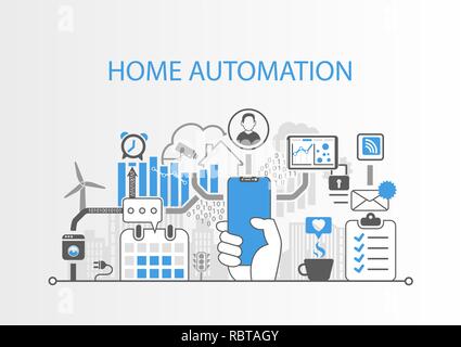 Home Automation Konzept mit Hand mit modernen Blende freie Smart Phone Stock Vektor