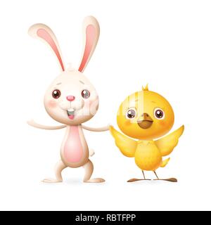 Gerne Freunde feiern Frühling oder Ostern - hase und huhn Spielen und Singen Stock Vektor